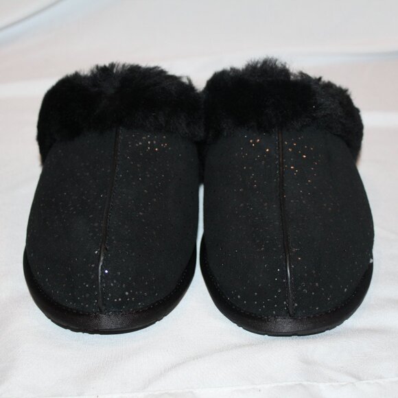 NIB UGG WOMEN'S SCUFFETTE METALLIC SPOTS BLACK SUEDE SHEARLING LINED SLIPPERS - Picture 6 of 8